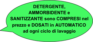 DETERGENTE, AMMORBIDENTE e SANITIZZANTE sono COMPRESI nel prezzo e DOSATI in AUTOMATICO ad ogni ciclo di lavaggio